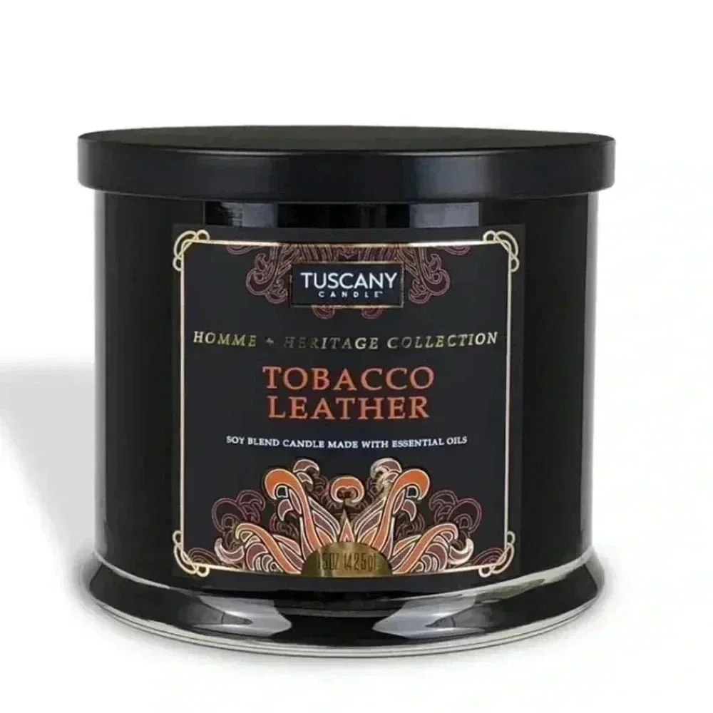 TUSCANY Candle Homme + Heritage Collection TOBACCO LEATHER Soy Blend 15 oz